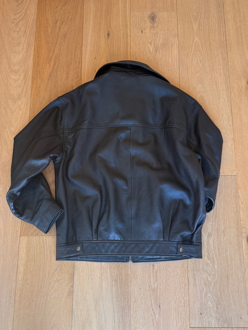 Quince Oversized Leather Bomber Jacket - True Black, Size Medium - Picture 4 of 5